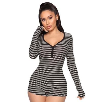 China Ne Stripes Women Breathable Casual Skinny Pajamas Onesie Long Sleeve Onesie Jumpsuits One Piece Overalls for sale