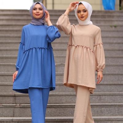 China Islamic Clothing 21030 New Fashionable Solid Muslim Tunics Women's Tunic Pant Suit Clothing for sale