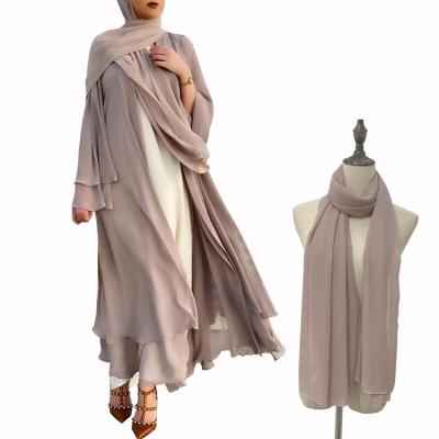 China 2021 soft and elegant open designs muslim hijab 21419 plus size solid color abaya dress cardigan islamic for sale