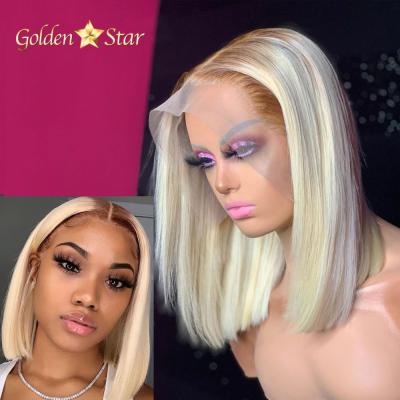 China Tangle Free and Shed 1B 613 Top Quality Blonde Free Bob Frontal Wigs, Short Ombre Straight 613 Bob Lace Wigs, Remy Brazilian Human Hair Glueless Lace Wigs for sale