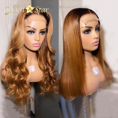 China Tangle Free And Shed Free GD 1B 27 Ombre Highlihght Colored Remy Hair Wigs,Brown Color Wholesale 4x4 13x4 Color Wig,Indian Hair Cuticle Aligned Hair Wigs for sale