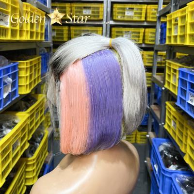 China Tangle Free and Shed Free GD Top Quality Gray/Rainbow Purple Bob Wigs, Wholesale Ombre/Colorful Brazilian Short Bob Wigs, 4x4 13x4 13x6 Hair Lace Front Wigs for sale