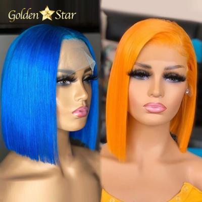 China Tangle Free And Shed GD Free Raw Indian Hair Weaving Orange Blue Wigs, Lace Wig Hair For Black Women, Wholesale Unprocessed Virgin Hair Bob Wigs for sale