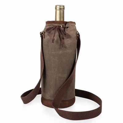 China Customized Logo Waterproof Portable Travel Canvas Wine Rack Drawstring Wine Bags Picnic Simple Wine Rack Waxed Canvas Wine Gift Bag for sale