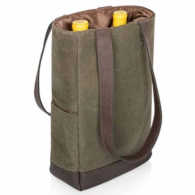 China New Product Professional 2 Waterproof Canvas Wine Cooler Bottle Waxed Bag Insulated Picnic Wine Carrier Holder With Handle for sale