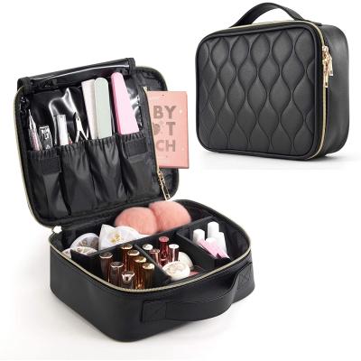 China Fashion Portable Waterproof PU Leather Quilted Cosmetic Make Up Case Bag Women Travel Organizer Custom Cosmetic Boxes Toiletry Storage for sale