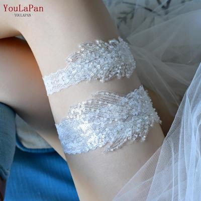 China YouLaPan Sequin Leg Straps Party Cosplay Garter Belt Sexy White Lace Embroidered Thigh Ring Bridal Elastic Garter ST23/ST24 for sale