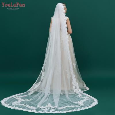 China Edge YouLaPan Bridal Veil Elegant And Beautiful V110 White Lace Long Banquet Cathedral Ladies Wedding Veil Wedding Accessories for sale