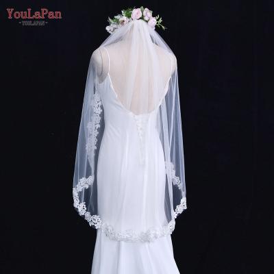 China YouLaPan V74 woman romantic luxury simple baroque girl's white banquet wedding dress accessories lace edge wedding veil for sale