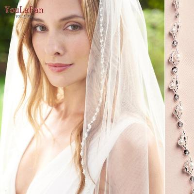 China V136 Hand-sewn simple lace edge YouLaPan rhinestone sequin veil bachelor girl bachelorette first communion veil single layer bridal veil for sale