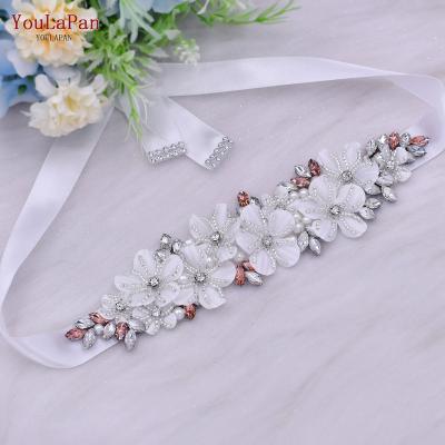 China YouLaPan S64 White 3D Flower Rhinestone Applique Rhinestone Sash Bridesmaid Wedding Accessories Women's Dress Sash Bridal Wedding Sash for sale