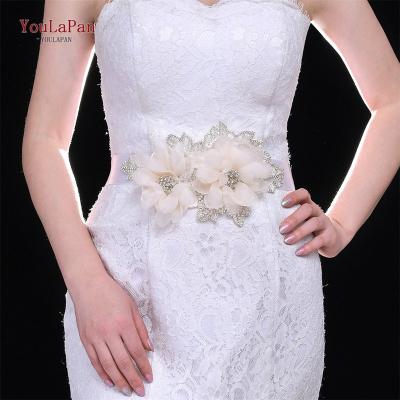 China YouLaPan S494 Lace Sash Wedding Rhinestone Maternity Belt 24*13.5CM/9.44*5.3IN Ladies Romantic Pink Floral Accessories Prom Party Sash Patch for sale