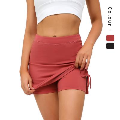 China Plus Size Women's Double-Layer Sports Skirts Tennis Yoga Shorts Solid Color Fitness Mini Skirt Shorts for sale