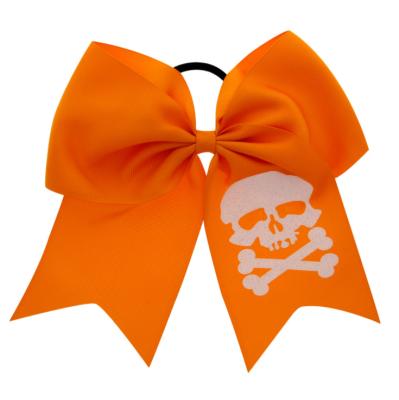 China European and American Style Halloween 6.7 inch Glitter Cheer Hair Bows, Cheerleader Hair Bows with Elastic Ponytail Halloween Hair Tie Band for sale