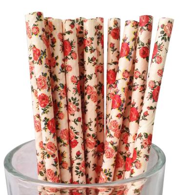 China Free Samples Disposable Party Supply Biodegradable Drinking Disposable Flower Paper Straws for sale