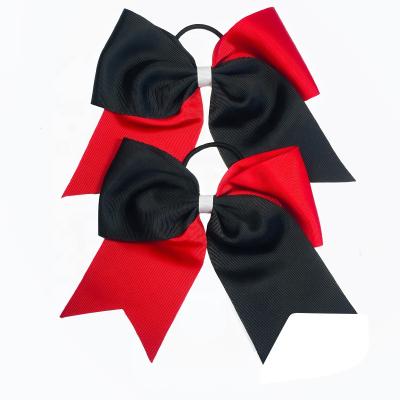 China Sports Wholesale 2 Colors Red And Big Black Cheerleader Hair Bows Ponytail For College Cheerleading Team for sale