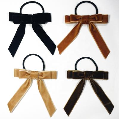 China Custom European and American style velvet bow elastic bands hair tie ponytail holder accessories for women girls for sale