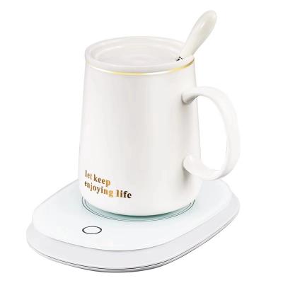 China Desktop Constant Temperature Coffee Cup Milk Mug Heater Viable Electric Pad Tea Mug Heater Pad Heater Coaster Tray Ceramic Mug For GIF for sale