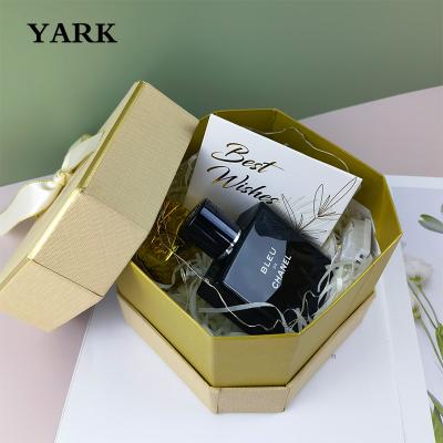 China YARKTECH Gold Foil Perfume Handmade Luxury Octagonal Rigid Paper Gift Box Cosmetic Packaging Gift Box With Ribbon for sale