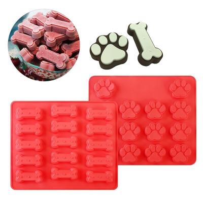 China Viable Dog Treat Silicone Food Grade Paw Shape 3D Bone Mold DIY Pet Baking Cookies for sale