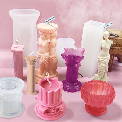 China Factory Wholesale 3D Sustainable Roman Column Non Stick DIY Candle Molds Reusable Silicone Mold for sale