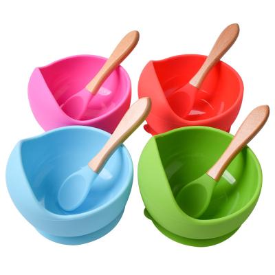 China New Design Sustainable Feeding Spoon Baby Rolls Food Grade Non Puddle Portable BPA Free Silicone Baby Suction Bowl for sale