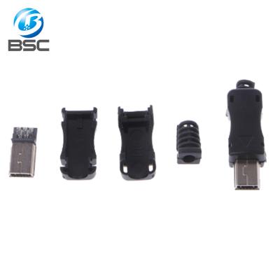 China High Quality Power Type Solder Type B 5 Pin Mini USB Male Plug Connector With Plastic Shell For DIY for sale