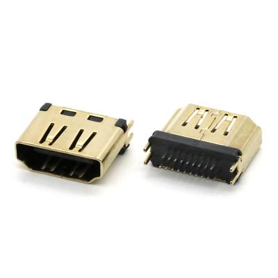 China Power Gold Plated High Definition Multimedia Connect A Female Vertical DIP Gold Plating Splint Type 19pin Connector For 1.6mm PCB for sale