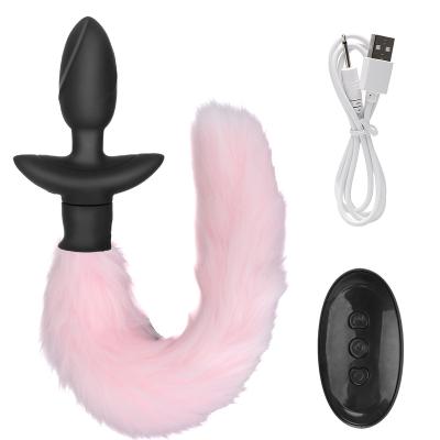 China Strong Vibration Rose Love Sense Dog Tail Vibrating Bottom Anal Rubber Sex Toy Vibrator With Tail Ass Plug Quiet Remote Butt for sale