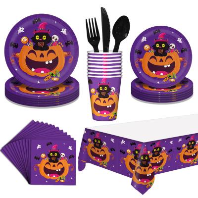 China Sustainable Disposable Halloween Tableware Set Paper Tableware Halloween Party Supplies for sale