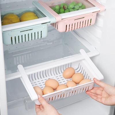 China Retractable Kitchen Refrigerator Storage Rack Fridge Organizer Drawer Basket Space Saver Pull Out Drawer Food Storage Box for sale