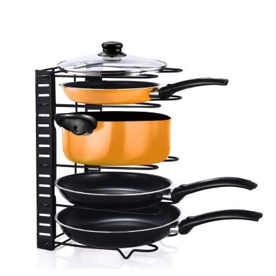 China Household Kitchen Countertop Viable Pan Organizer Rack Kitchen Storage Adjustable 5 Layer Pans Rack for sale