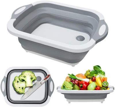 China Sustainable Collapsible 2 IN 1 Plastic Cutting Board With Portable Vegetable And Fruit Drain Basket for sale