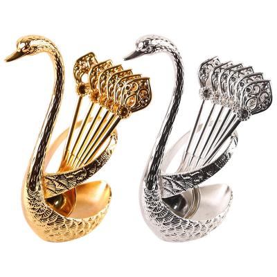 China Sustainable Creative Swan-shape Dinnerware Set Hotel Restaurant Stainless Steel 6-PC Spoon With Stand for sale