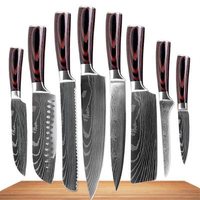 China Sustainable Factory 10 Piece High Carbon Stainless Steel Knife Set Wood To Sharp Blade Kitchen Knives for sale