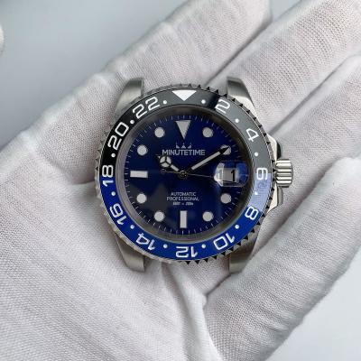 China Japanese Luminous Submarine Case NH35 DIY Movement Mod Sapphire Crystal Blue Dial Stainless Steel Face 40mm Automatic Mechanical Power Reserve Watch for sale