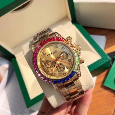 China Power Reservation Rainbow Diamond Luminous Waterproof Mechanical Watch Brand 40mm Men's Wrist Quartz Watch for sale