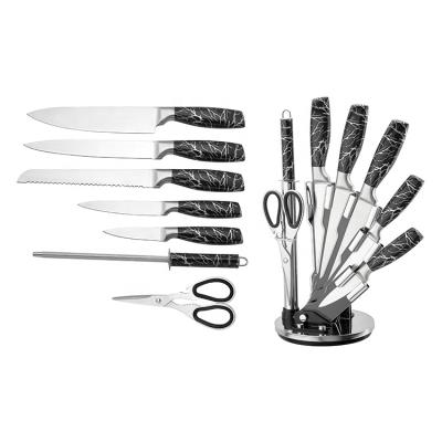 China Viable Hot Selling Kitchen Knife Set 420 Stainless Steel Hollow Handle White Marble Handle With Acrylic Block for sale