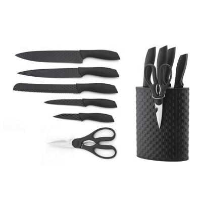 China Yanjiang Sustainable Factory Premium Knife Set With Shears Black Diamond Embossed Blades Set In Diamond Pattern Block for sale