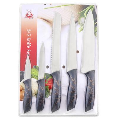 China Sustainable Kitchen Knives Set Professional Stainless Steel Blade With Nice Printing On The Handle Set 5pcs for sale