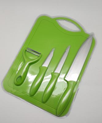 China Yangjiang Factory Satin Sustainable Kitchen Knife Set ABS / PP Handle With Peeler And Cutting Board for sale