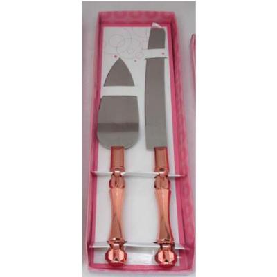 China Yangjiang Viable Factory, 2 Set, Party Cake Serving Tool with Pink Nano Coating Handle and Blade for sale