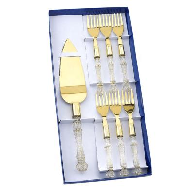 China Sustainable House Party Cake Warming Shovel With Elegant Crystal Forks Gold Glitter Handle for sale