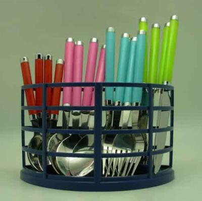 China Sustainable set of 16, cutlery set with plastic handle and wire holder for sale