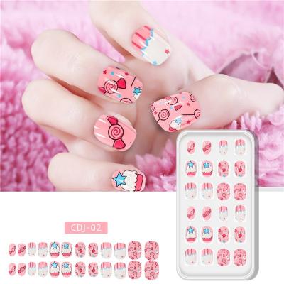 China Wholesale Colorful Design Ready To Use Cute Kid Press On Nails Supplies False Nails Glue Pre-Gummed Label Finger Nail for sale