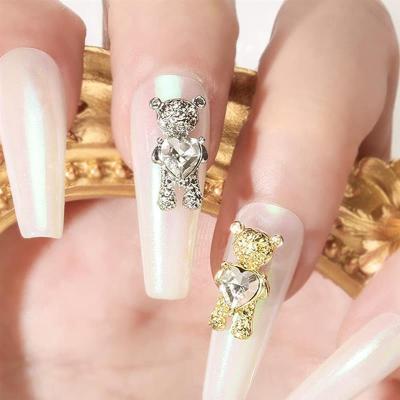 China Popular Nail Tips 3D Rhinestone Diamond Crystal Bear Nail Gem Charm Silver Gold Flatback Wholesale for sale