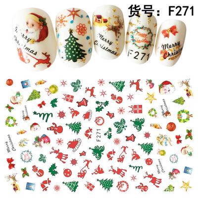 China Popular Nail Tips 2021 3D Christmas Winter Snowflake Nail Decals Elks Christmas Trees Cartoon Adhesive Sliders Nails Stickers F271 for sale