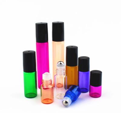 China 5ml 10ml Cosmetic Colorful Perfume Roll On Bottle With Essential Oil Glass Metal Vials Roll Ball Slim Glass for sale