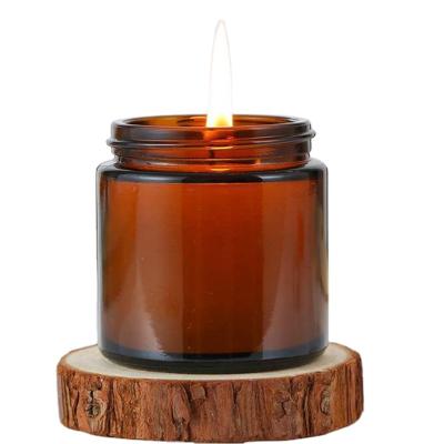 China Packaging 200ml amber and colored glass candle holder candle jars vessels with metal lid glass candle jar maker for sale