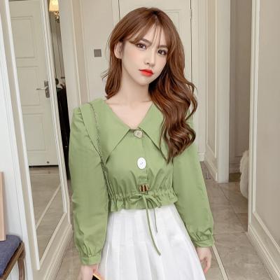 China Comfortable And Plain Lapel Ladies Large Women's Green Shirts Anti-pilling Blouses And Tops for sale